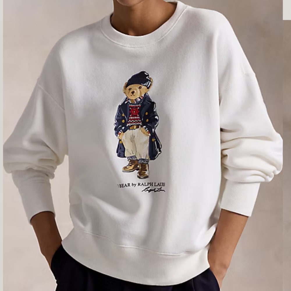 Polo Ralph Lauren Polo Bear Fleece Crewneck Women’s White Embroidered Large‎